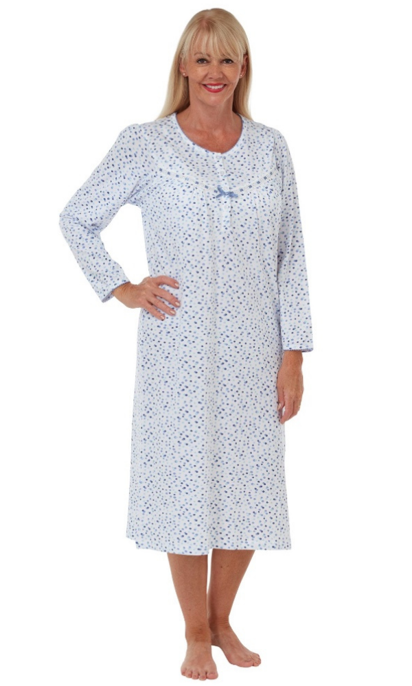 Long Sleeve 100 Cotton Jersey Spot Nightdress