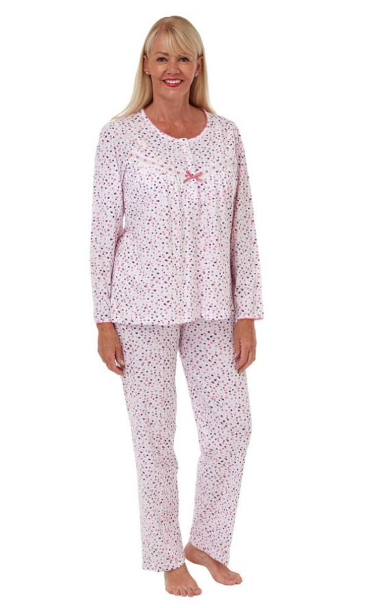 Marlon Pyjamas 8/10 / Rose Ladies 100% Cotton Spot Jersey Pyjamas Sizes 8 to 26