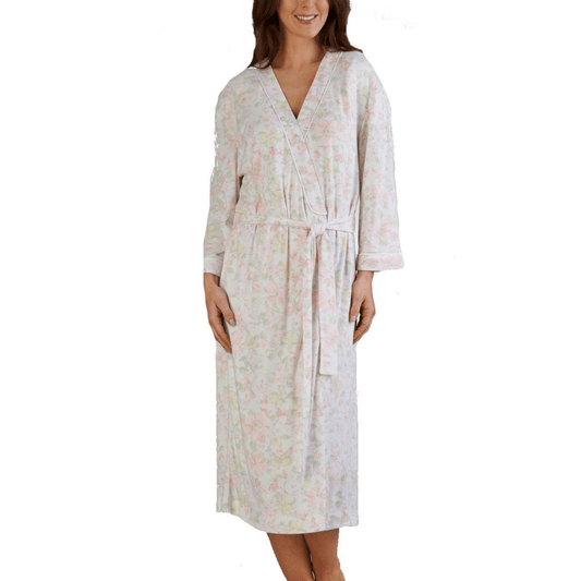 Slenderella Robe Ladies Floral Print Long Sleeve Tie Belt Robe - Mint - Pink - S/M/L/XL