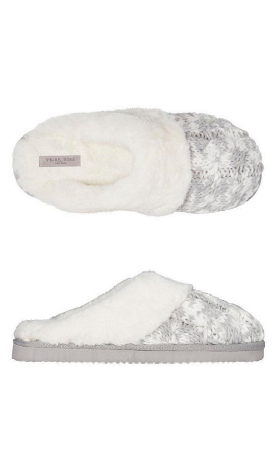 Ysabel Mora Slippers Grey & White Faux Fur Scented Slippers
