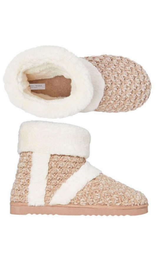Ysabel Mora Slippers Textured Knitted Top Faux Fur Scented Slipper Boots