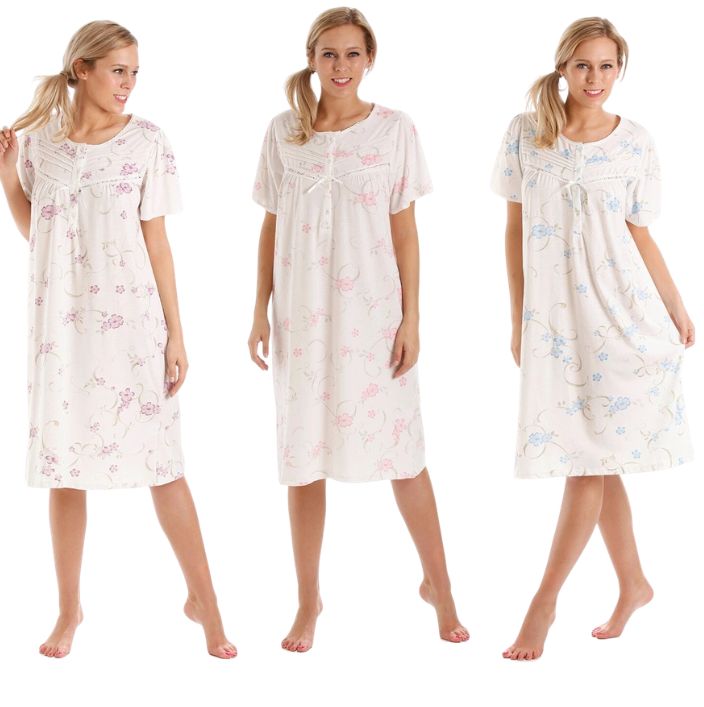 Floral Short Sleeve Poly Cotton Jersey Nightdress