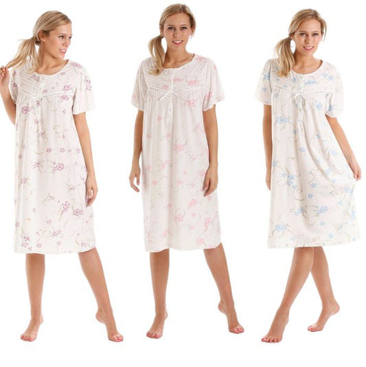 Floral Short Sleeve Poly Cotton Jersey Nightdress