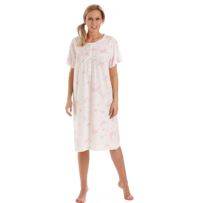 Floral Short Sleeve Poly Cotton Jersey Nightdress