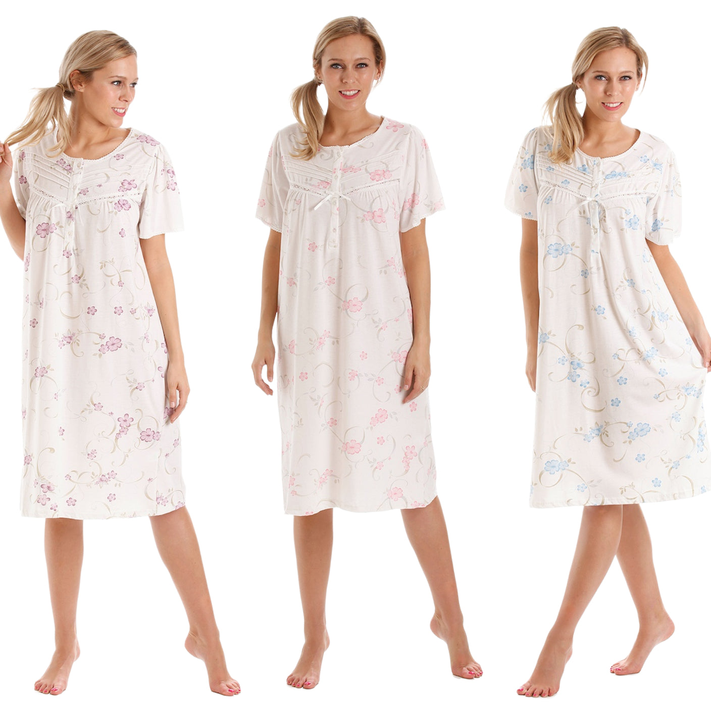 Easy Care Poly Cotton Floral Print Short Sleeve Nightdress
