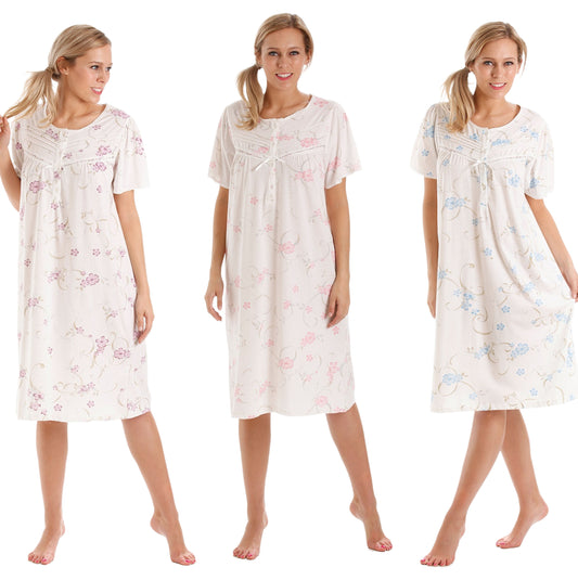 Easy Care Poly Cotton Floral Print Short Sleeve Nightdress