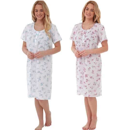 Floral Print Woven Poly Cotton Short Sleeve Nightdress