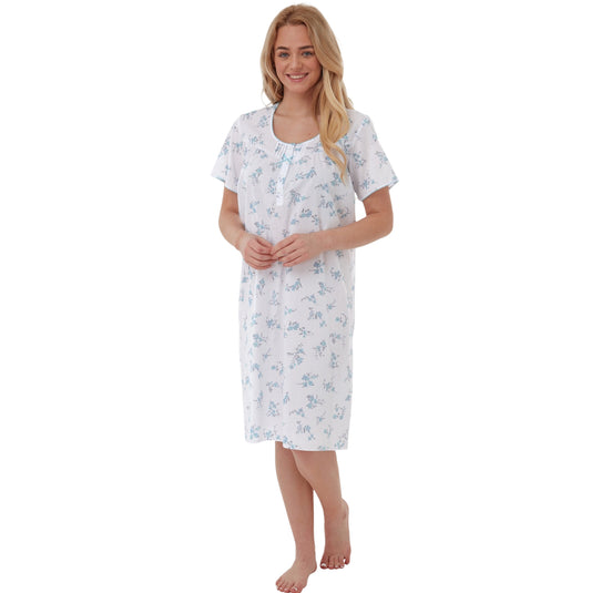 Floral Print Woven Poly Cotton Short Sleeve Nightdress