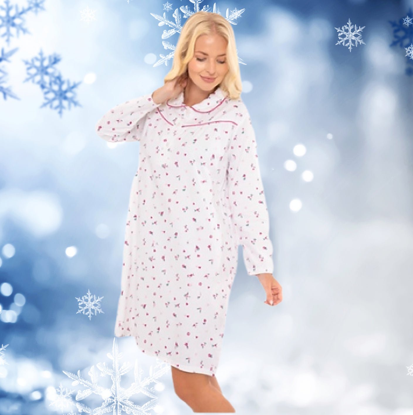 100% Brushed Cotton Winceyette Nightdress in Shorter Length - Pure Night100% Brushed Cotton Winceyette Nightdress in Shorter Length