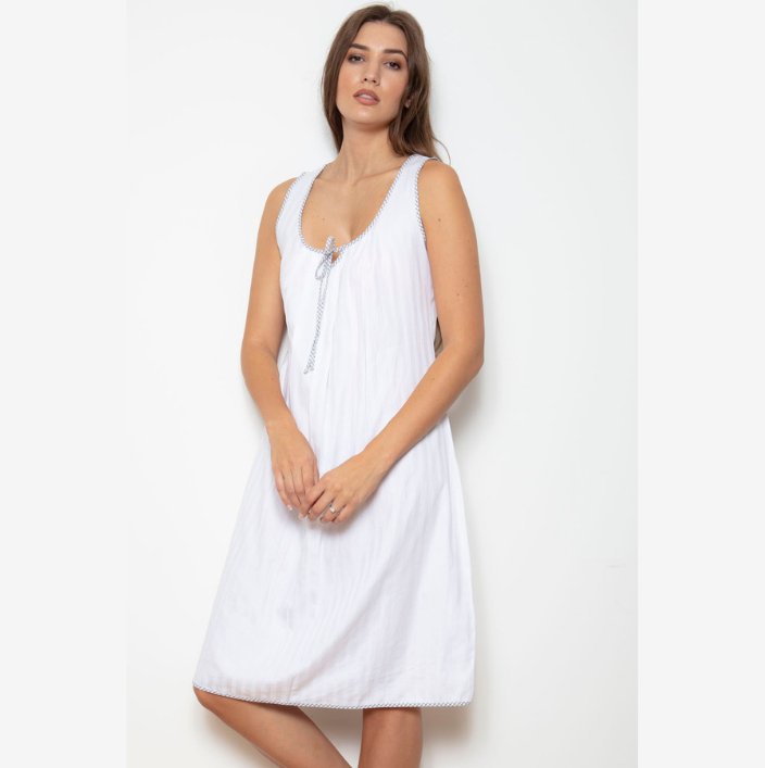 100% Cotton Superfine Shadow Stripe Nightdress - Pure Night100% Cotton Superfine Shadow Stripe Nightdress