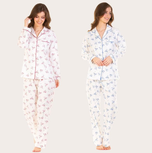 100% Winceyette Cotton Floral Classic Pyjamas - Pure Night100% Winceyette Cotton Floral Classic Pyjamas