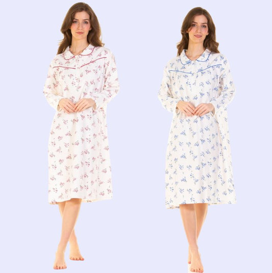 100% Winceyette Cotton Floral Long Sleeve Nightdress - Pure Night100% Winceyette Cotton Floral Long Sleeve Nightdress