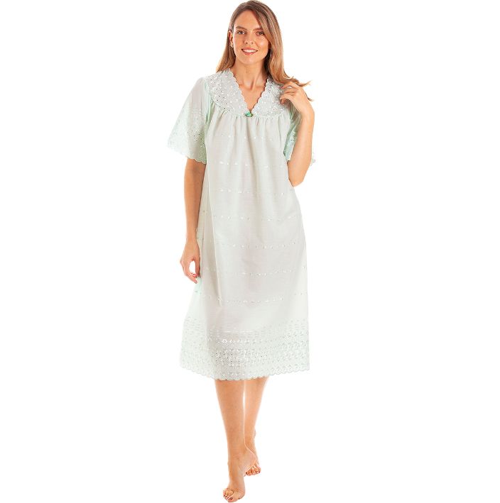 V Neck Broderie anglaise Poly Cotton Short Sleeve Nightdress