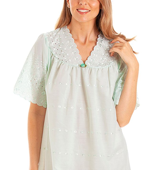 V Neck Broderie anglaise Poly Cotton Short Sleeve Nightdress