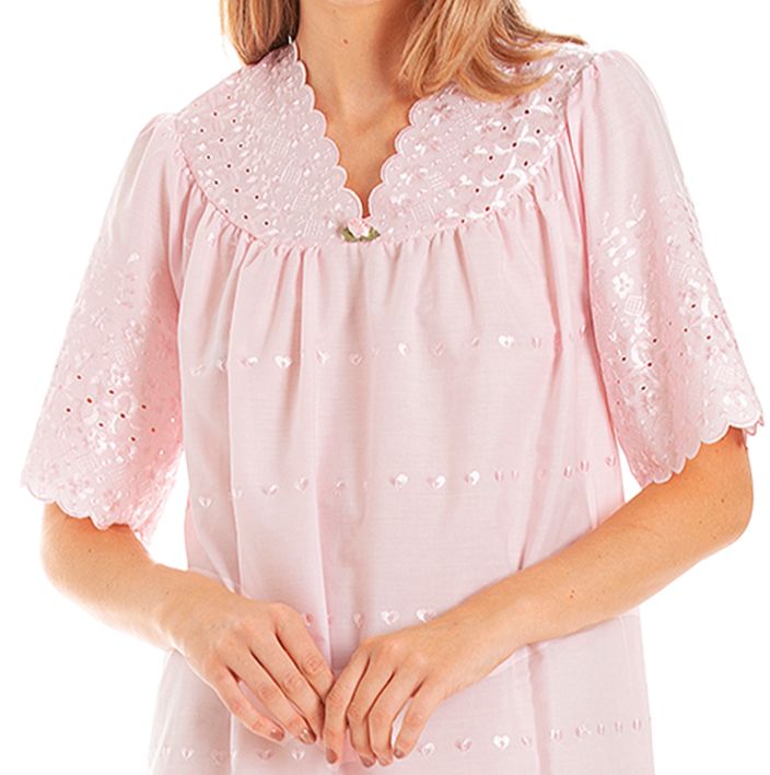 V Neck Broderie anglaise Poly Cotton Short Sleeve Nightdress