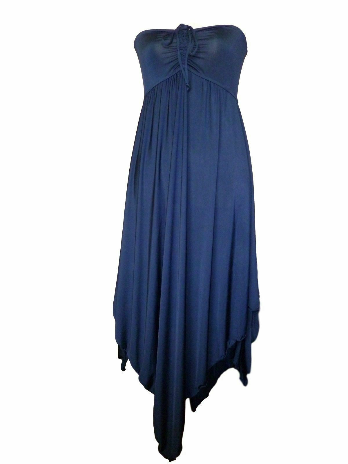 Emar Strapless Hanky Hem Beach Dress - Navy, Paprika, Turquoise - S/M L/XL