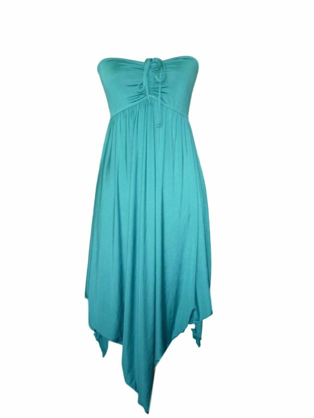 Emar Strapless Hanky Hem Beach Dress - Navy, Paprika, Turquoise - S/M L/XL