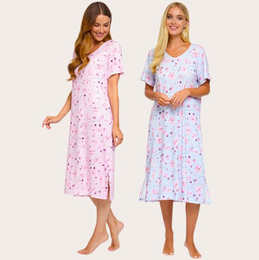 Stretch Floral Print Short Sleeve Nightdress 43"