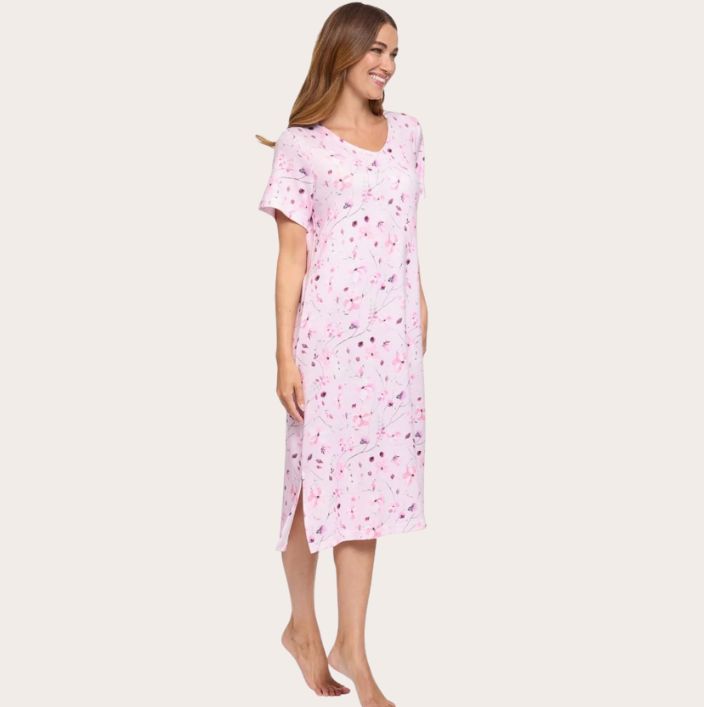 Stretch Floral Print Short Sleeve Nightdress 43"