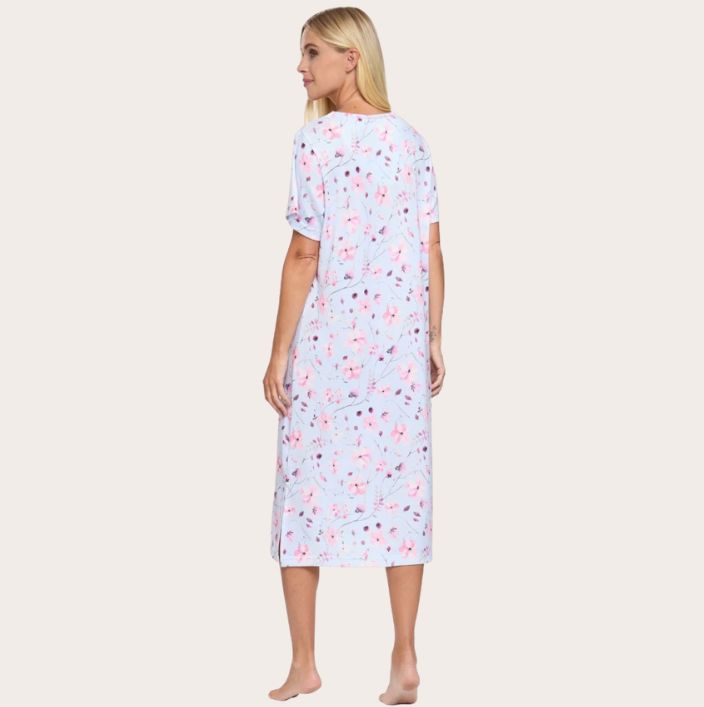 Stretch Floral Print Short Sleeve Nightdress 43"