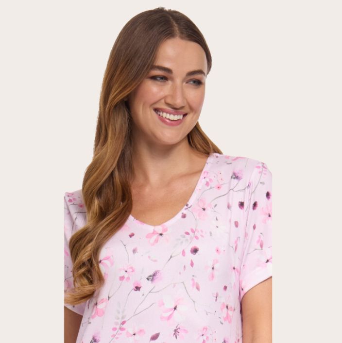 Stretch Floral Print Short Sleeve Nightdress 43"