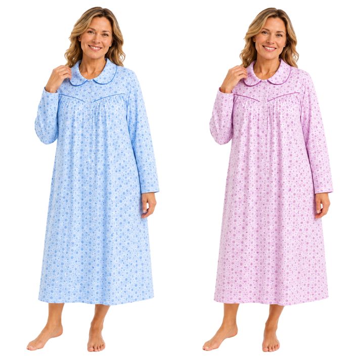 100% Brushed Cotton Winceyette Long Sleeve Nightdress