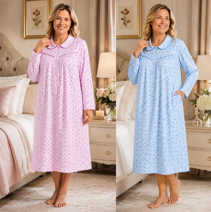 100% Brushed Cotton Winceyette Long Sleeve Nightdress