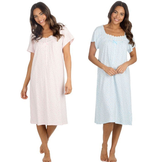 100% Jersey Cotton Spot Print Short Sleeve Nightdress