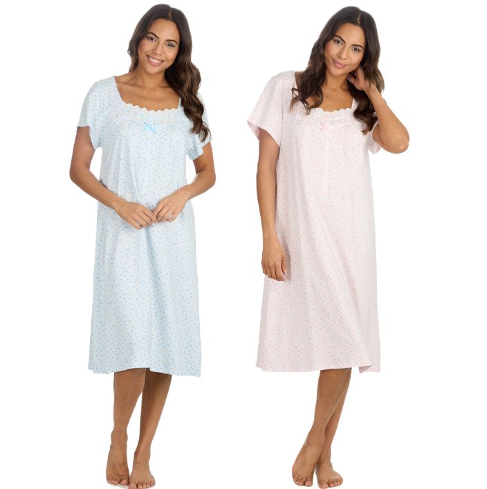 100% Jersey Cotton Spot Print Short Sleeve Nightdress