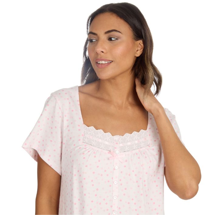 100% Jersey Cotton Spot Print Short Sleeve Nightdress