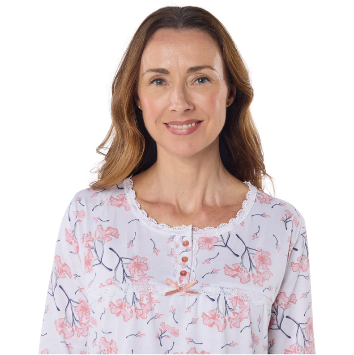 100% Cotton Jersey Floral Long Sleeve Nightdress