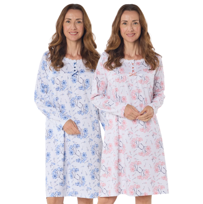 100% Cotton Jersey Floral Long Sleeve Nightdress