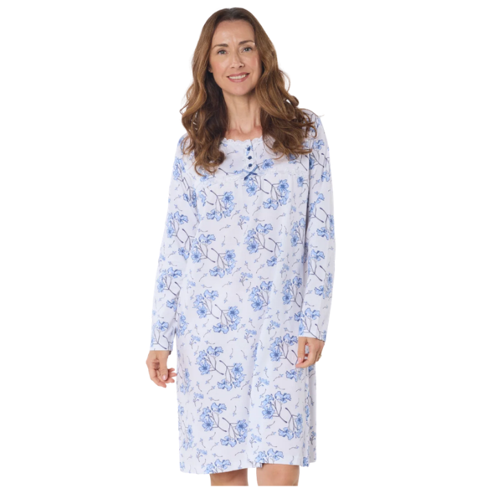 100% Cotton Jersey Floral Long Sleeve Nightdress