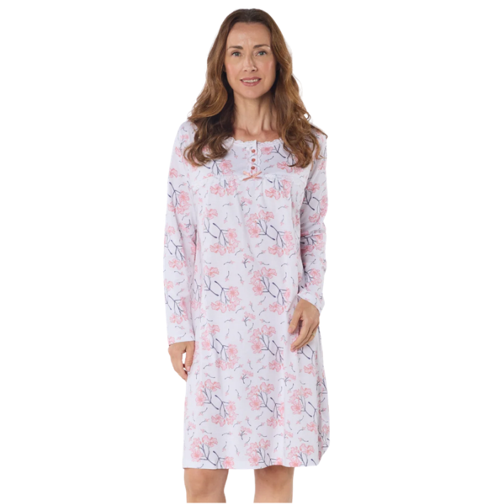 100% Cotton Jersey Floral Long Sleeve Nightdress