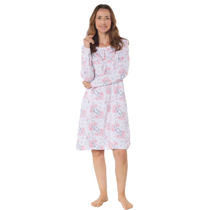 100% Cotton Jersey Floral Long Sleeve Nightdress