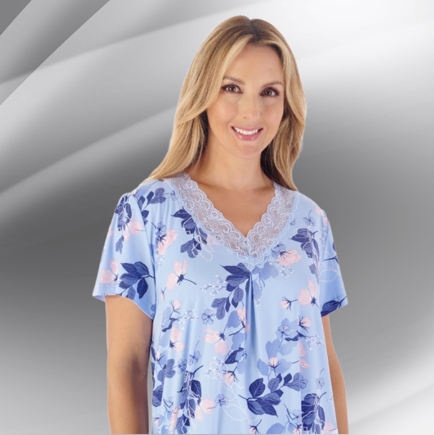 40" Supersoft Floral Or Solid Navy Short Sleeve Nightdress - Pure Night40" Supersoft Floral Or Solid Navy Short Sleeve Nightdress