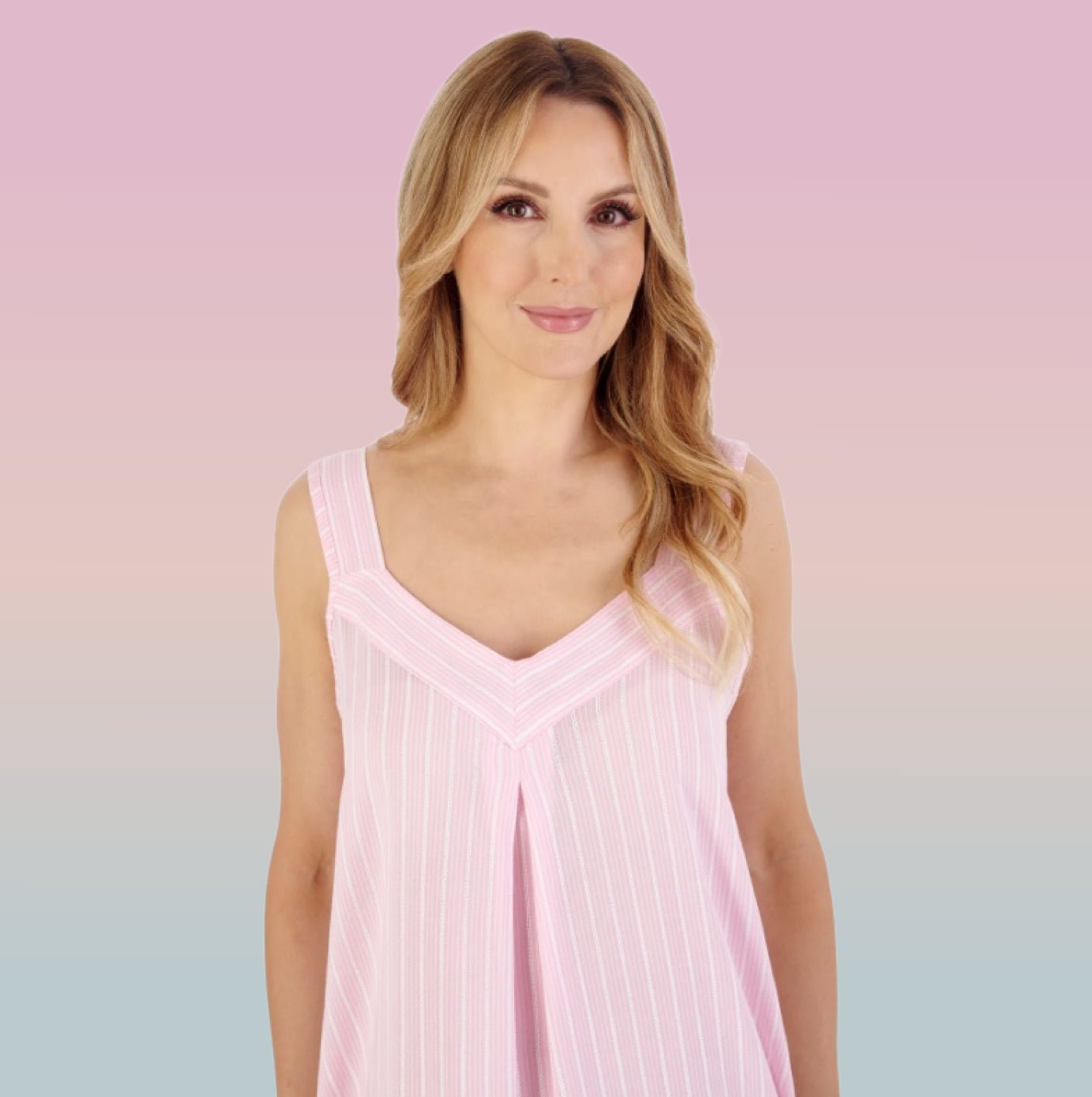 40" Textured Stripe Woven Nightdress in Blue or Pink - Pure Night40" Textured Stripe Woven Nightdress in Blue or Pink