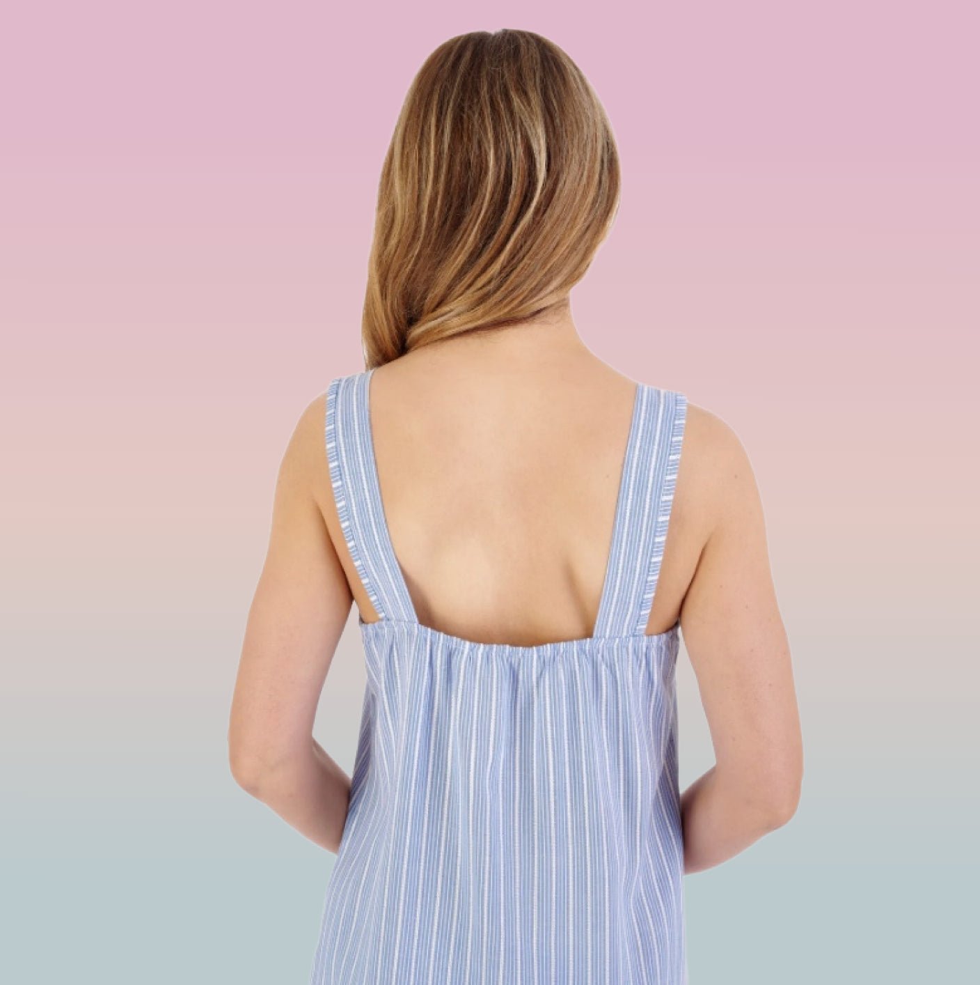 40" Textured Stripe Woven Nightdress in Blue or Pink - Pure Night40" Textured Stripe Woven Nightdress in Blue or Pink