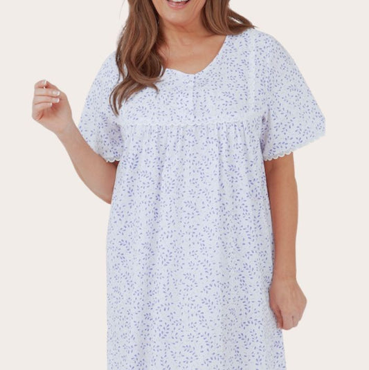Polycotton Swirl Leaf Short Sleeve Nightdress 44"
