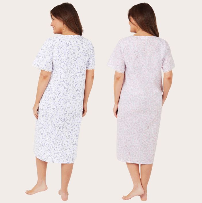 Polycotton Swirl Leaf Short Sleeve Nightdress 44"