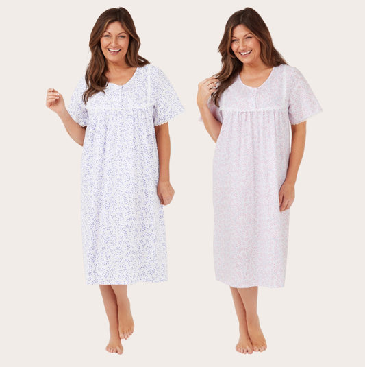 Polycotton Swirl Leaf Short Sleeve Nightdress 44"