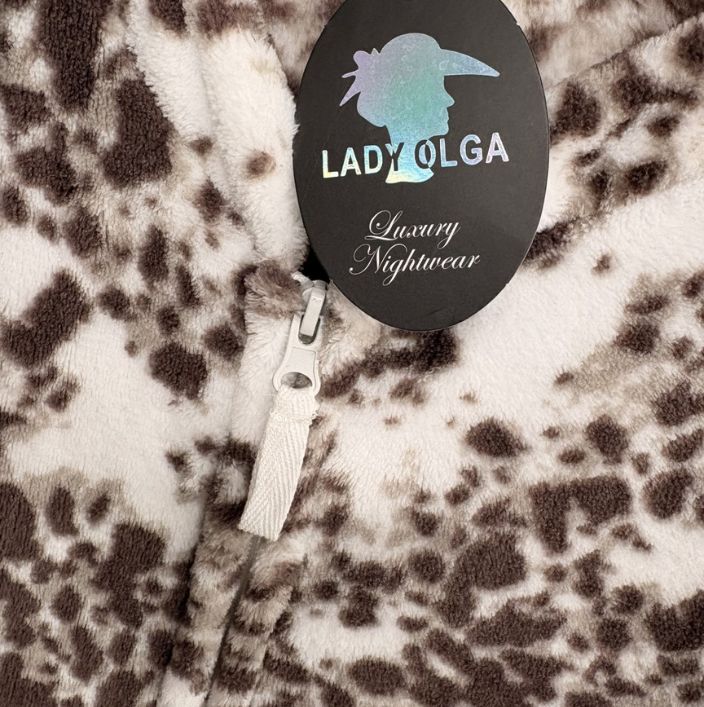 Soft Feel Fleece Zipped Front Leopard Print Dressing Gown