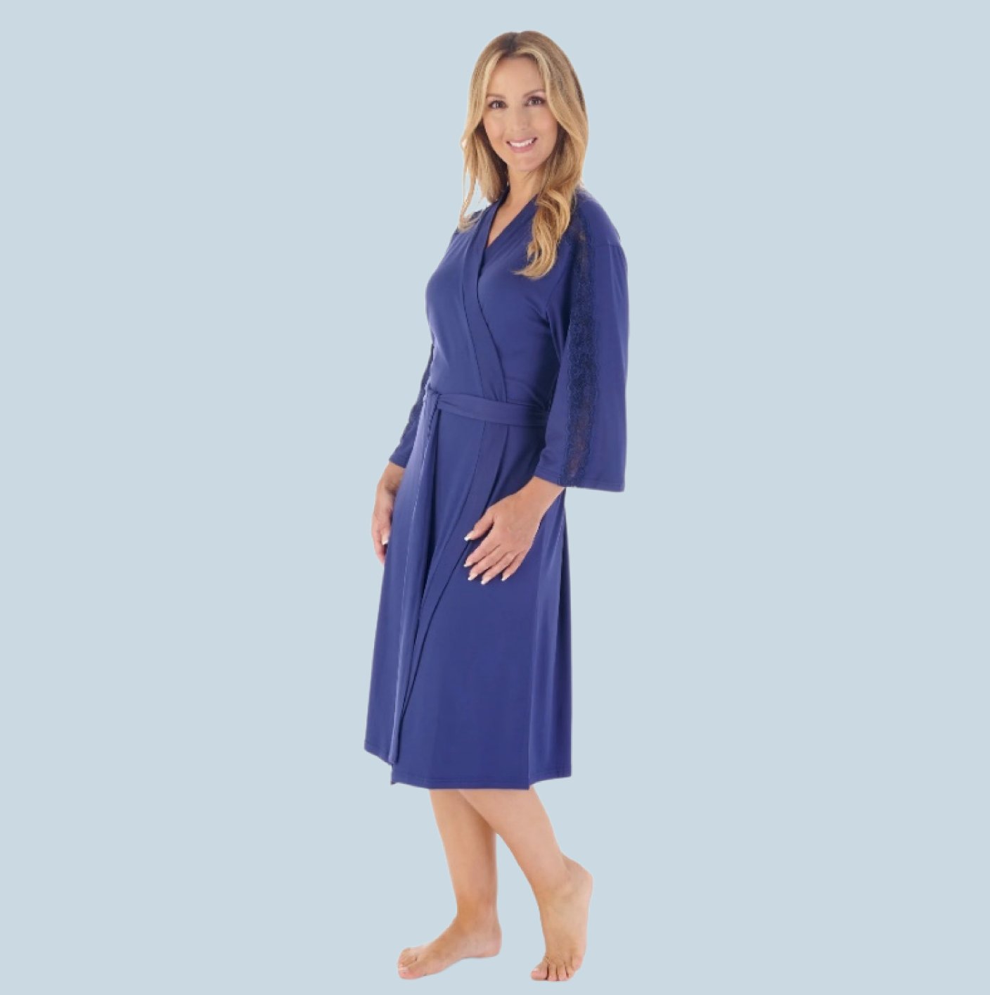 42" Supersoft Floral And Solid Navy Kimono Wrap - Pure Night42" Supersoft Floral And Solid Navy Kimono Wrap