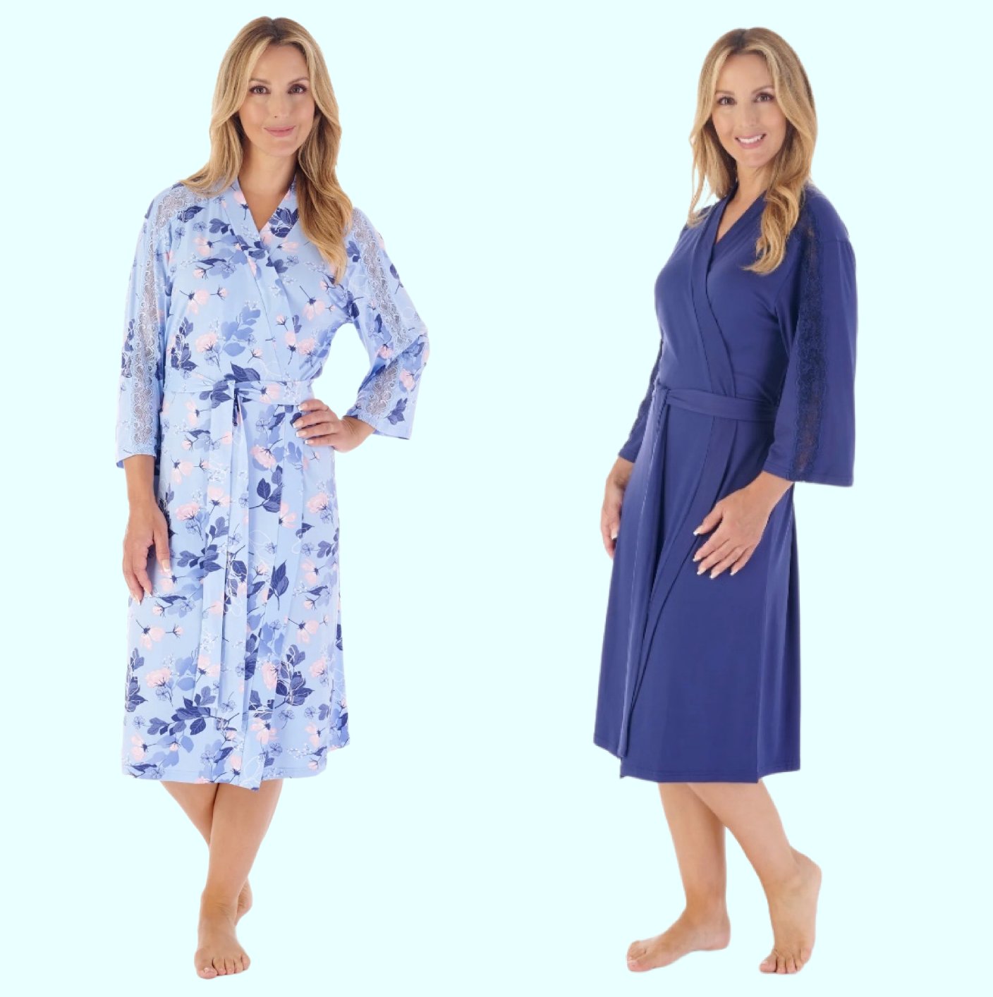 42" Supersoft Floral And Solid Navy Kimono Wrap - Pure Night42" Supersoft Floral And Solid Navy Kimono Wrap