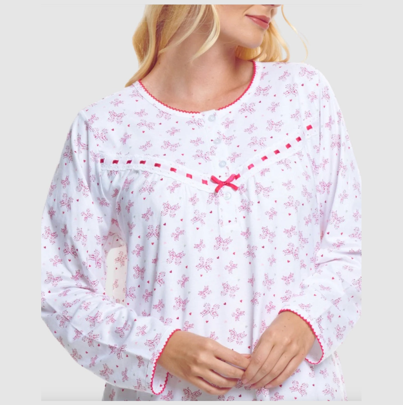100% Cotton Butterfly Print Long Sleeve Nightdress