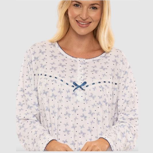 100% Cotton Butterfly Print Long Sleeve Nightdress
