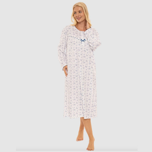 100% Cotton Butterfly Print Long Sleeve Nightdress