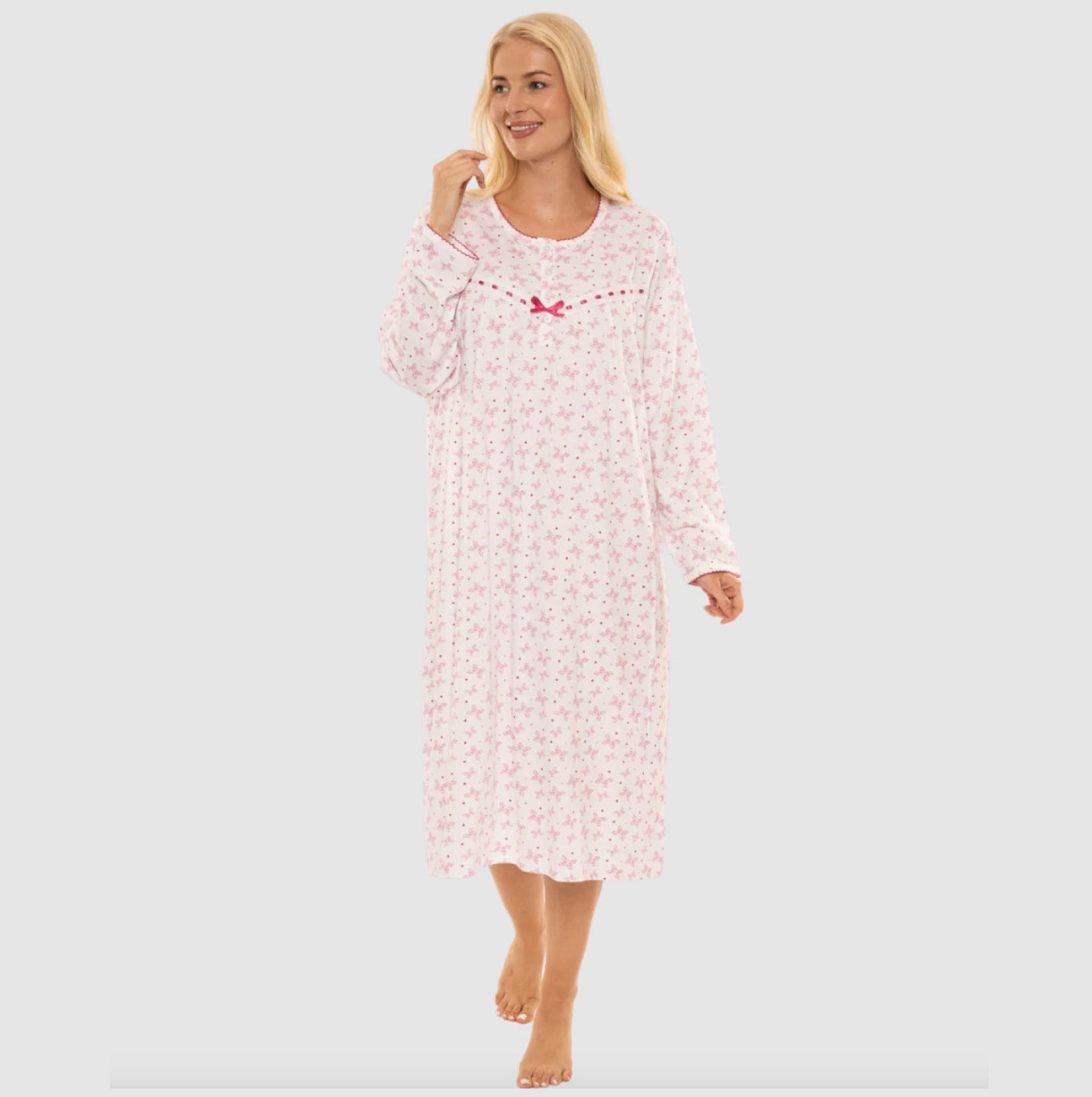 100% Cotton Butterfly Print Long Sleeve Nightdress