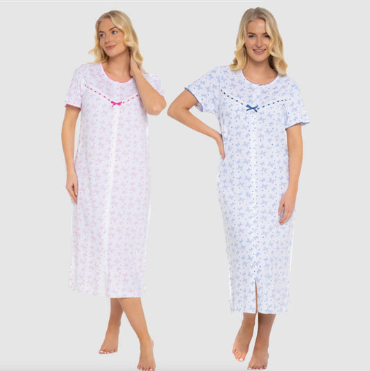 Pretty 100% Cotton Jersey Button Through Butterfly Print Nightdress