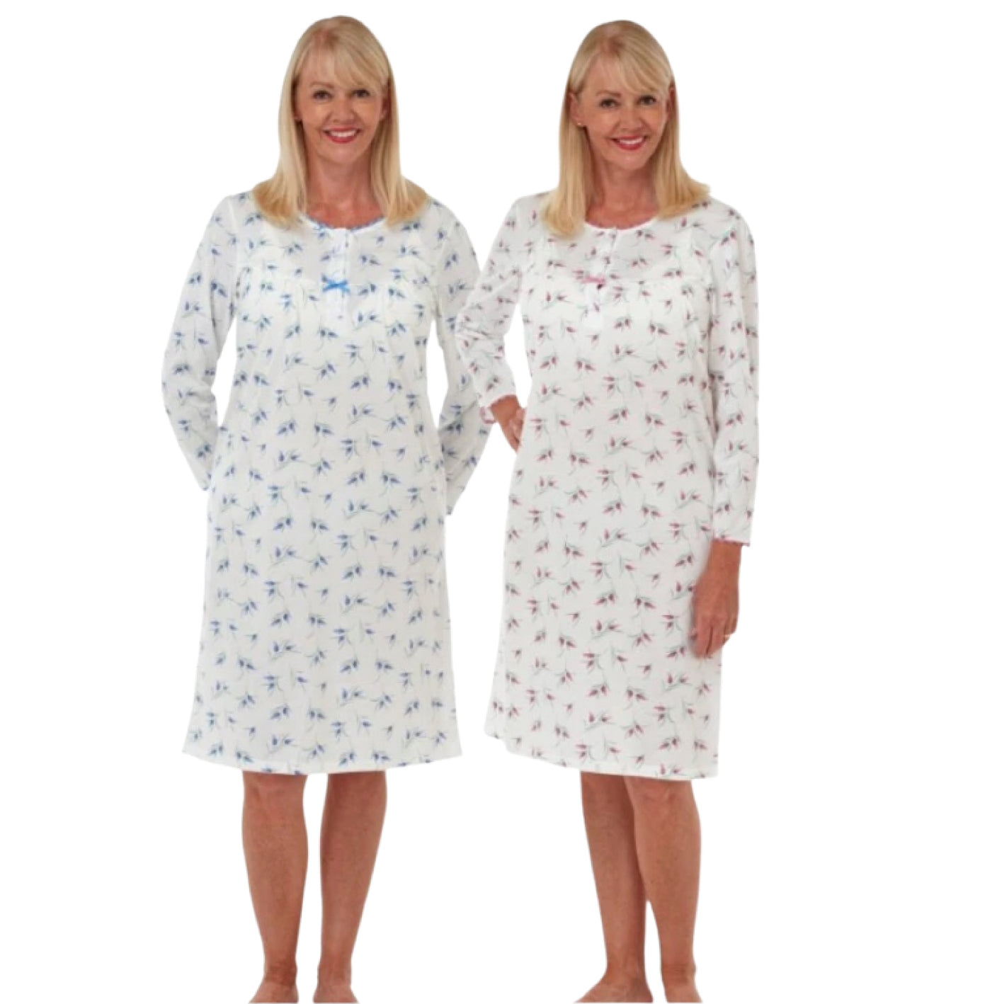 Floral Print Poly Cotton Jersey Nightdress - Blue or Pink - 20/22 - 24/26 only